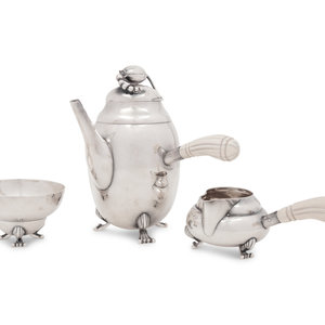 Appraisal: An American Silver Three-Piece Coffee Service th Century decorated to