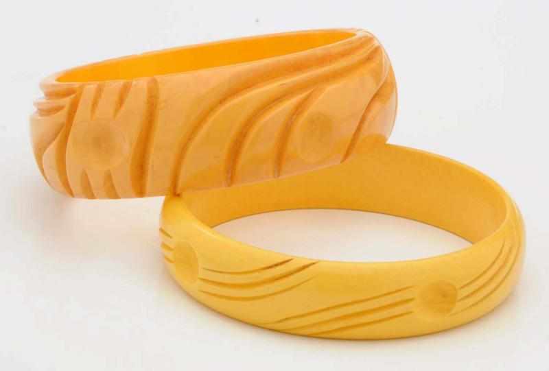 Appraisal: Lot of Carved Bakelite Bracelets Includes one butterscotch and one