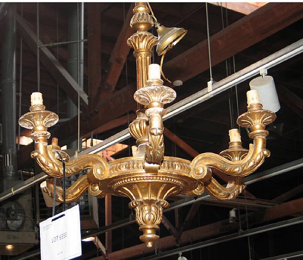 Appraisal: A Baroque style giltwood six light chandelier approximate height in