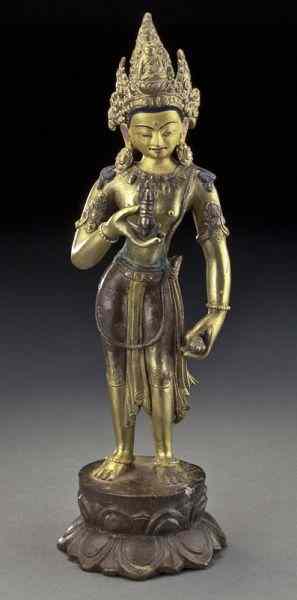 Appraisal: Chinese-Tibetan polychrome gilt bronze Buddha ''H Circa - th C