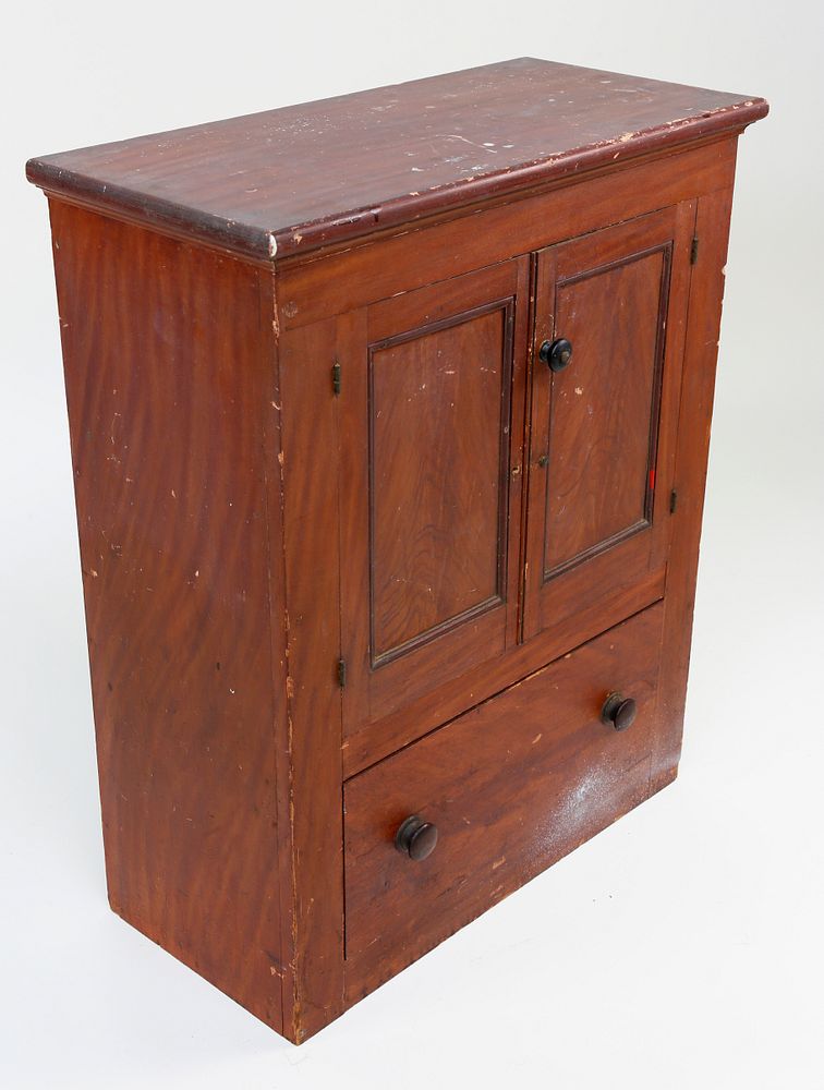 Appraisal: Nantucket Made Faux Grain Paint Decorated Tabletop Cupboard th Century