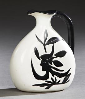 Appraisal: Jean Lurcat - Ceramic Pitcher c the sides with figural