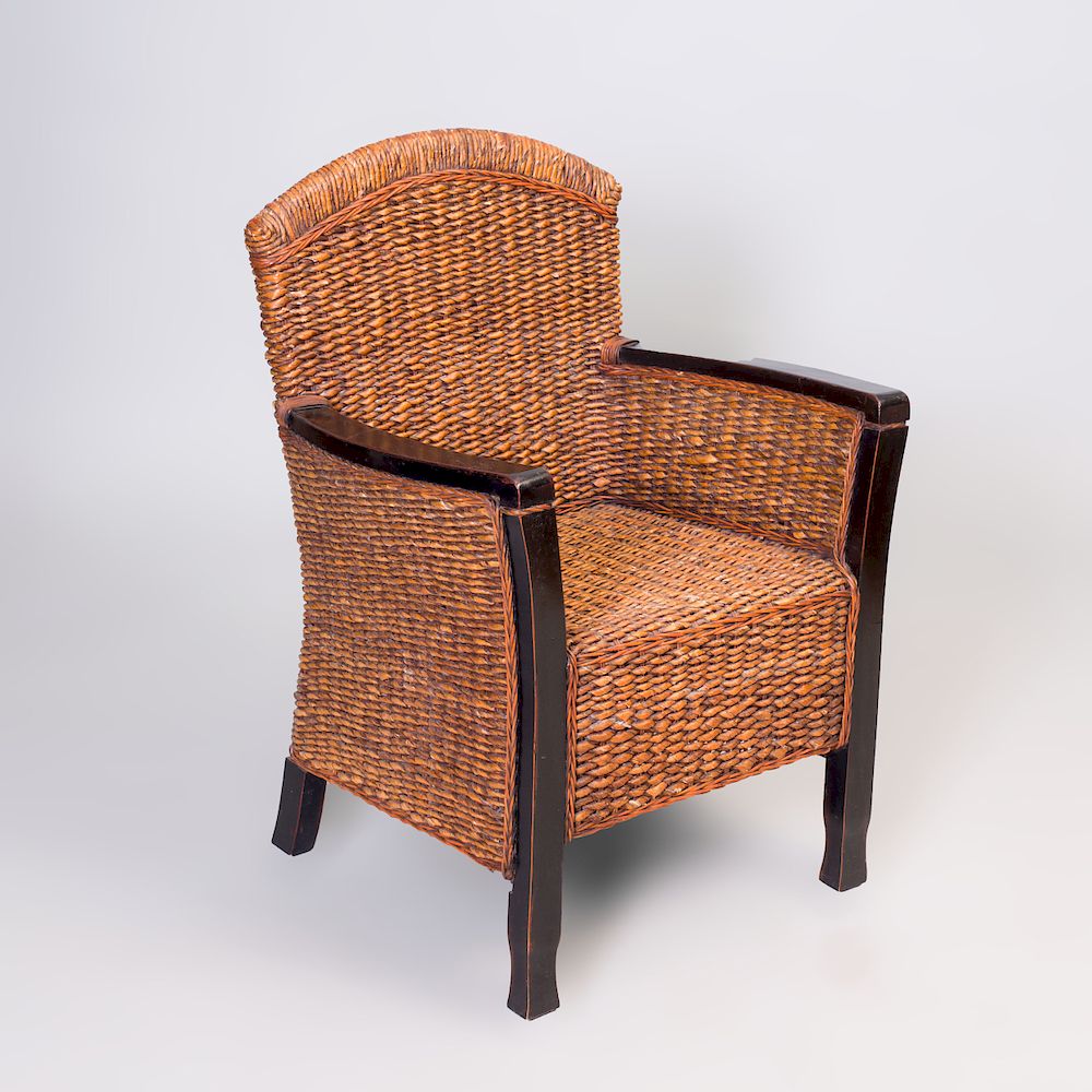 Appraisal: French Ebonized and Rattan Armchair x x in Condition Some