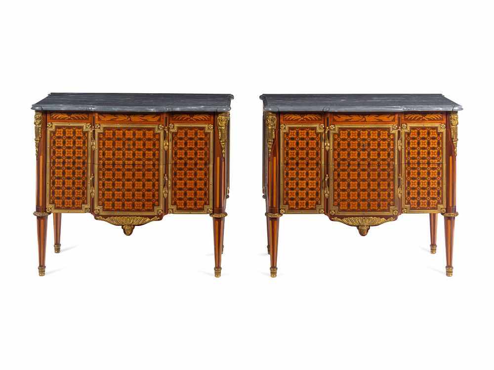 Appraisal: A Pair of Louis XVI Style Gilt Bronze Mounted Marquetry