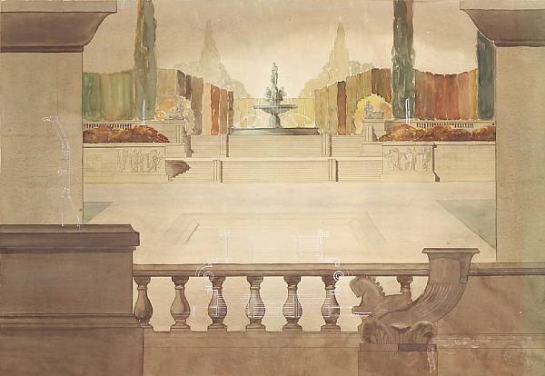 Appraisal: Two American watercolor architechturals 's The first with balustrade stamped