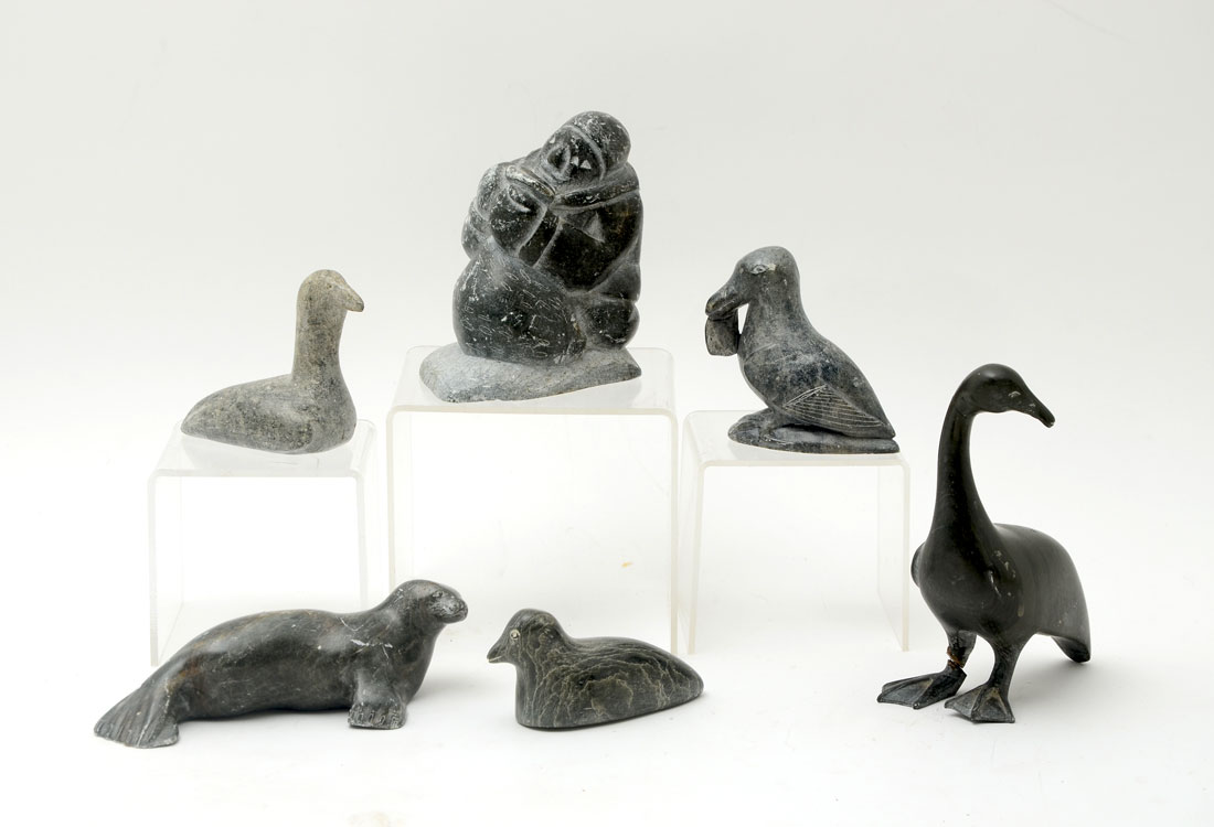 Appraisal: INUIT CANADIAN CARVED SOAPSTONE FIGURES An assembled collection of pieces