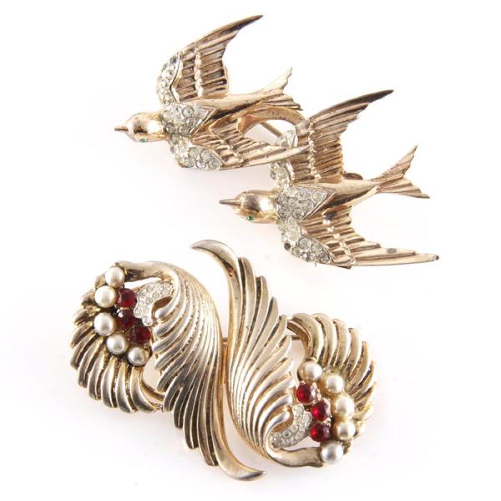 Appraisal: CORO CRAFT STERLING DUETTE WITH GOLD TONE AND PAVE BIRDS