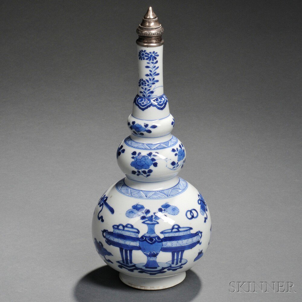 Appraisal: Blue and White Bottle with Persian Silver Mount China Qing