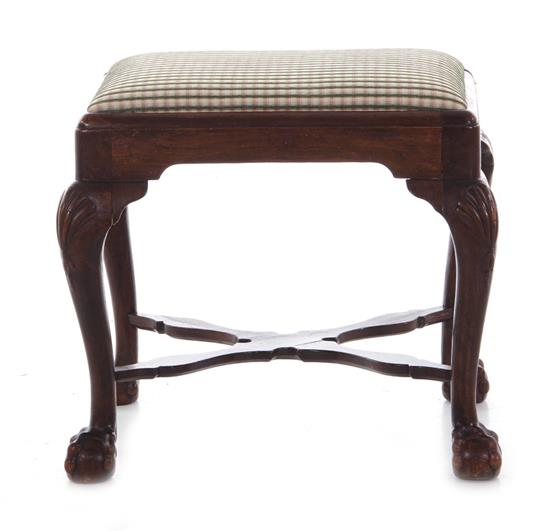 Appraisal: Queen Anne style carved mahogany stool th century upholstered seat