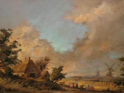 Appraisal: GUDRUN SIBBONS b Flemish Scene with Windmills in the Distance