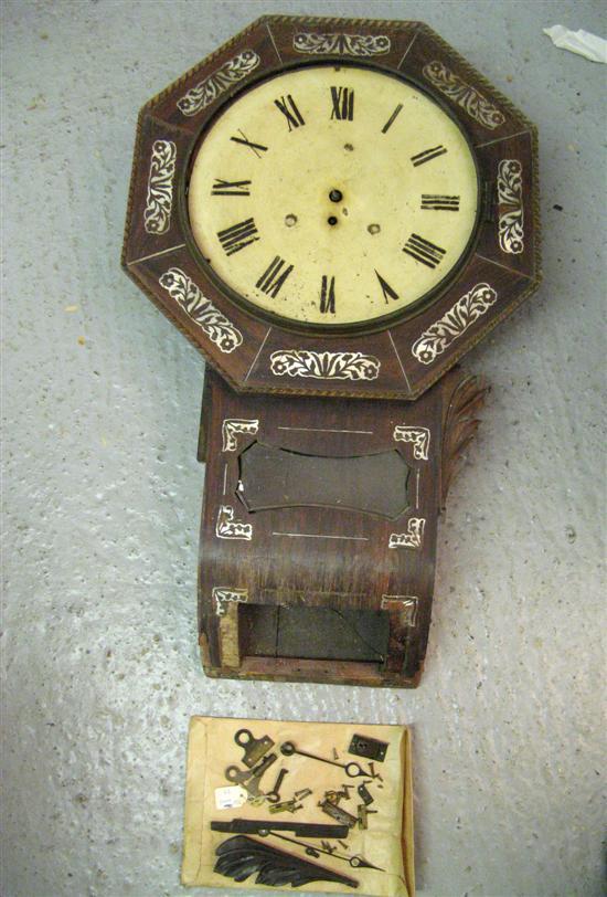 Appraisal: Rosewood cased and mother of pearl inlaid octagonal wall clock