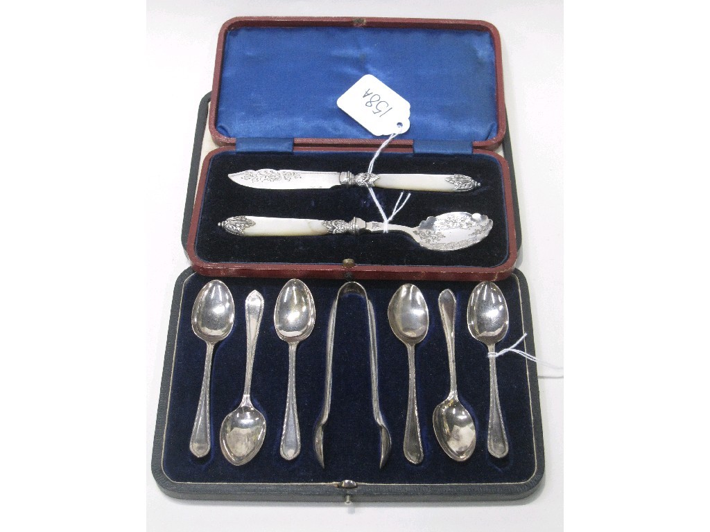 Appraisal: Lot comprising cased set of six silver spoons and tongs