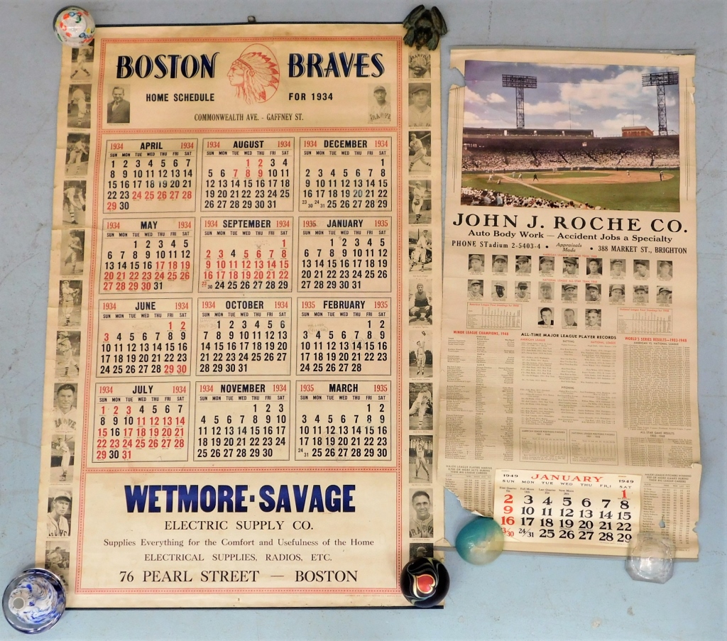 Appraisal: BOSTON BRAVES BASEBALL HOME SCHEDULE CALENDARS United States th CenturyIncludes