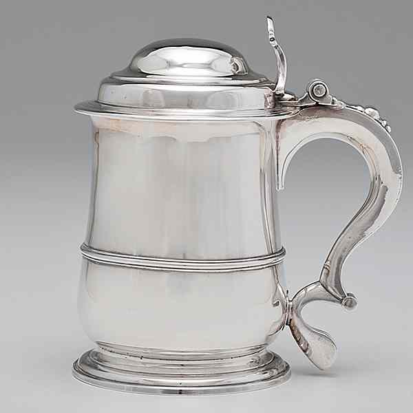 Appraisal: George II Sterling Tankard English ca A sterling silver domed