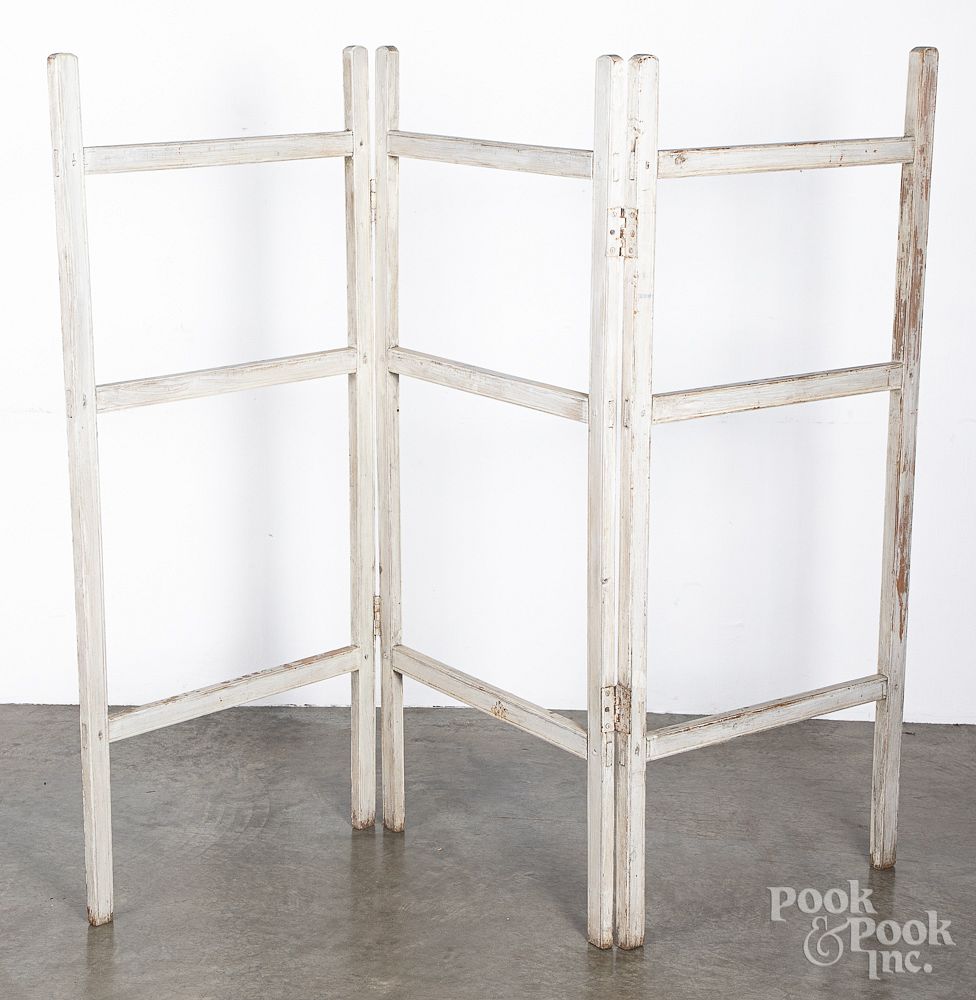 Appraisal: Painted pine folding quilt rack th c Painted pine folding