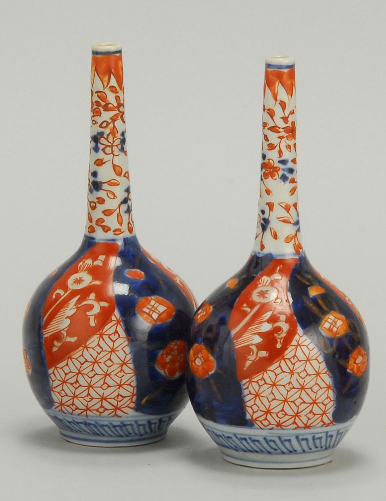 Appraisal: PAIR OF IMARI PORCELAIN SAKI BOTTLES Circa Height