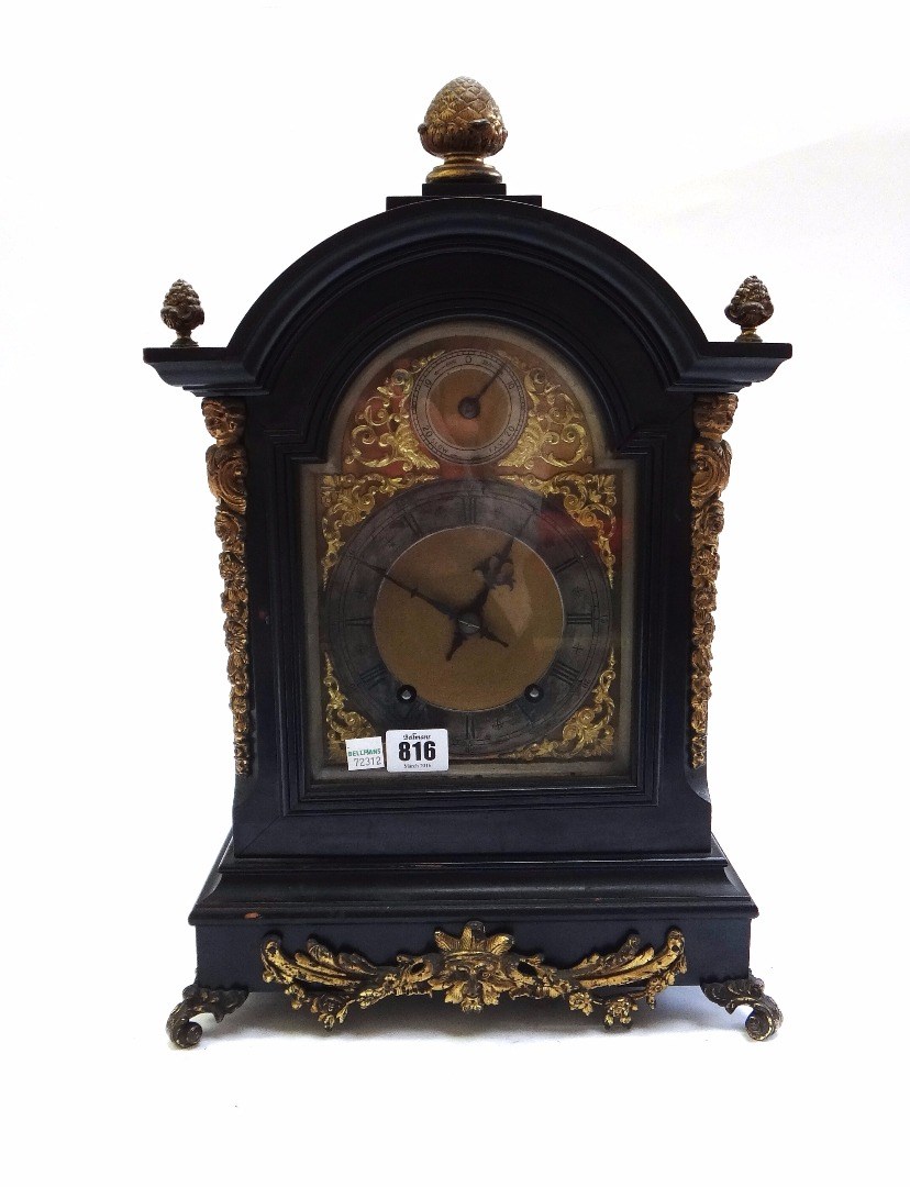 Appraisal: An ebonised and gilt metal mounted mantel clock late th