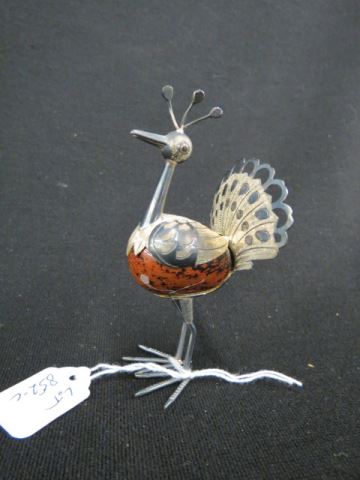 Appraisal: Sterling Silver Stone Bird Figurine peacock Taxco tall