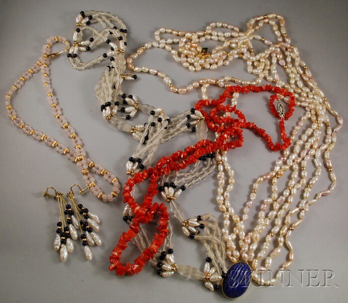 Appraisal: Group of Pearl and Stone Beaded Jewelry a coral necklace