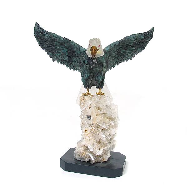 Appraisal: Emerald Carving of a Bald Eagle By Pedro Jimenez III