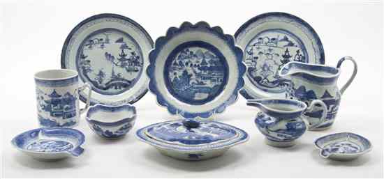 Appraisal: A Collection of Canton Porcelain Table Articles each having blue