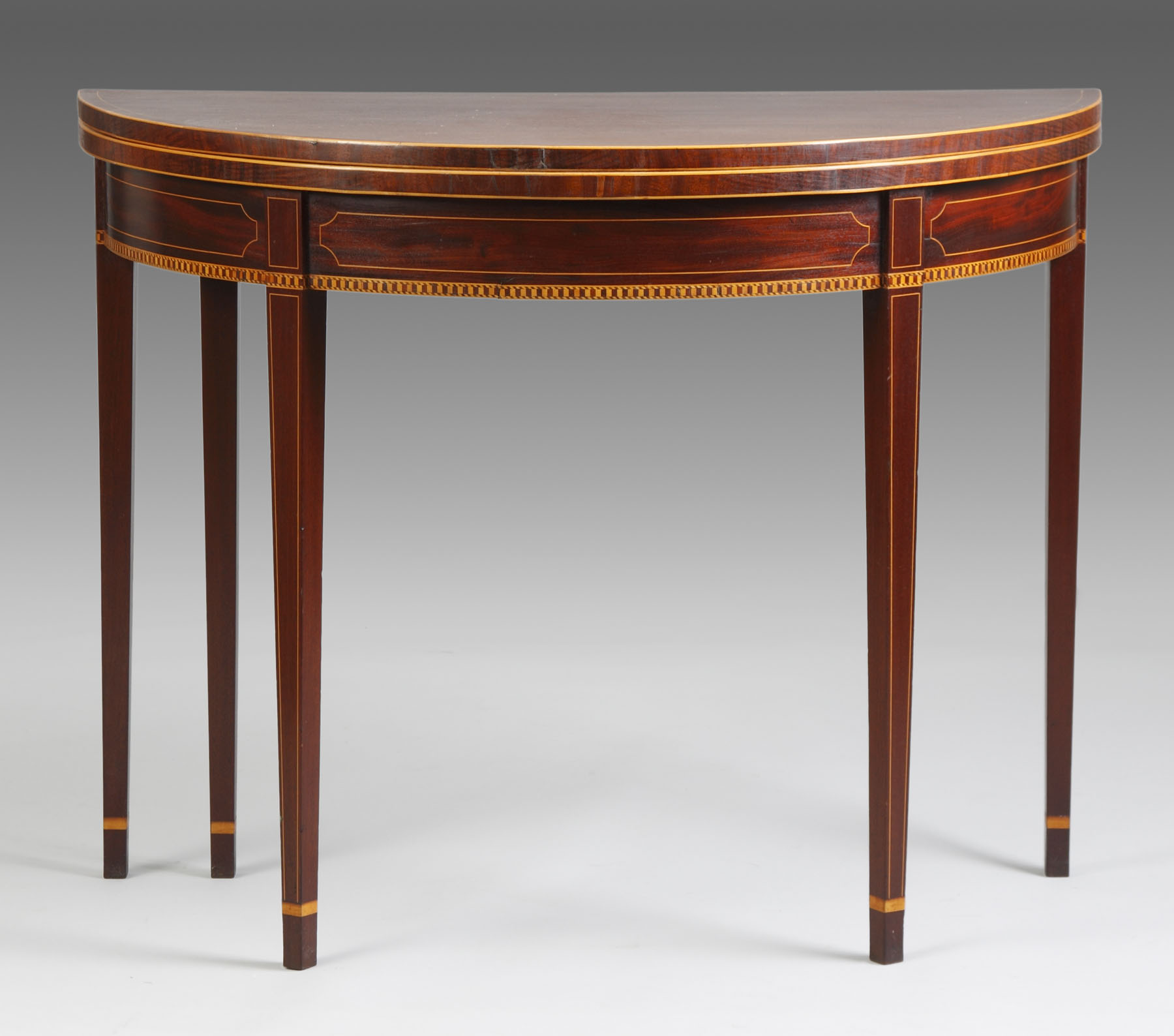 Appraisal: Fine NY Inlaid Mahogany Leg Card Table Original patina Some