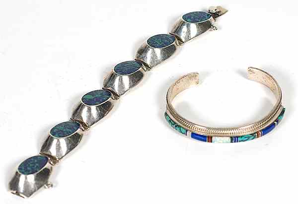 Appraisal: Mexican Silver Link Bracelet Plus Mexican a custom sterling linked