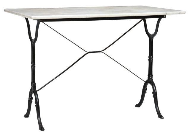 Appraisal: French bistro table th c rectangular marble top over black