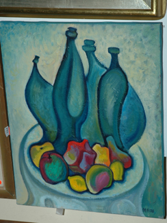 Appraisal: MARGIRITA KRIVITSKY STILL LIFE WITH BOTTLES FRUIT OIL ON CANVAS