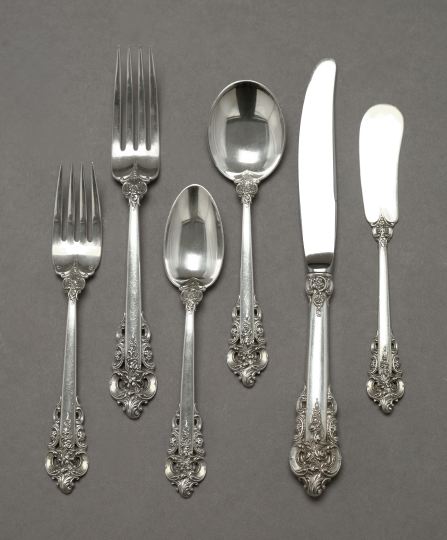 Appraisal: Cased Forty-Two-Piece Wallace Sterling Silver Grande Baroque Flatware Service for