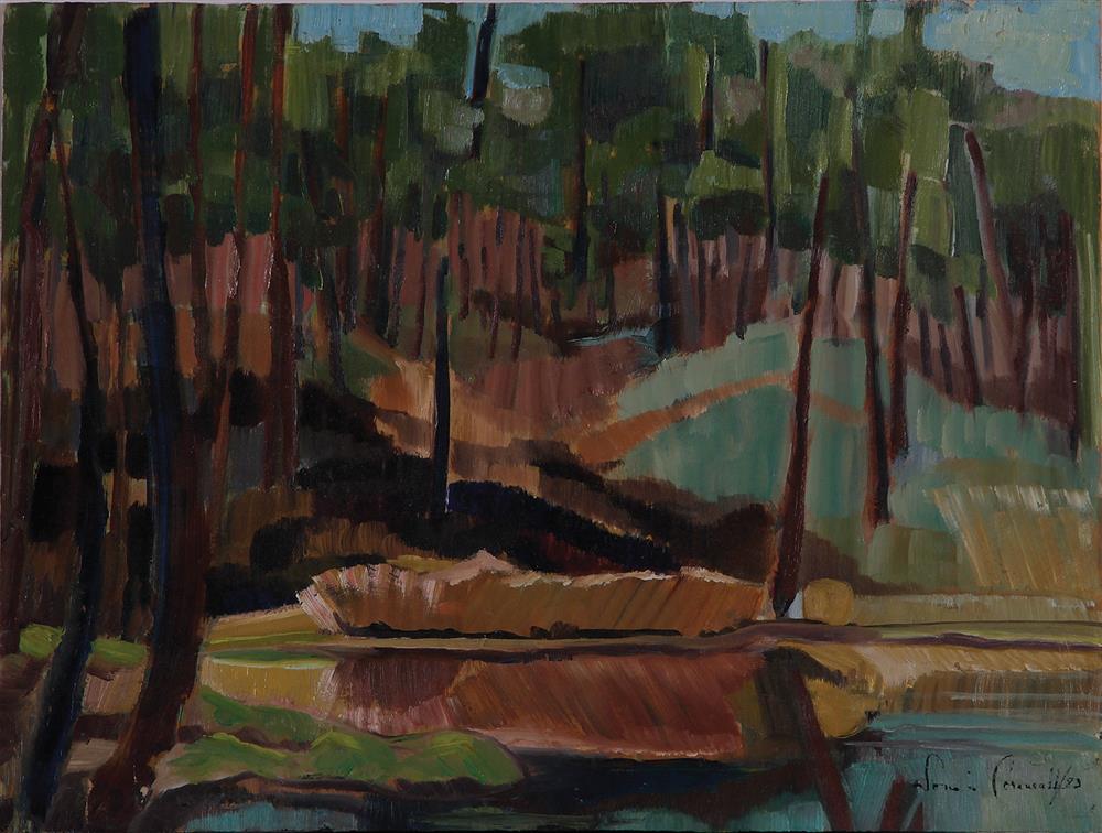 Appraisal: Sonia Cornwall Canadian - WOODLAND WATERHOLE oil on panel unframed