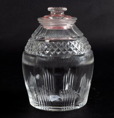 Appraisal: A Georgian cut glass honey jar and cover with hobnail