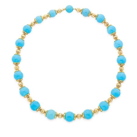 Appraisal: Gold and Turquoise Bead Necklace Estimate -