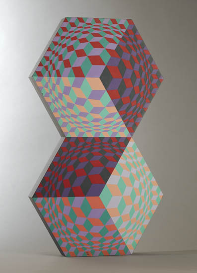 Appraisal: VICTOR VASARELY Stele Double Hexagon Color screenprint multiple on wood