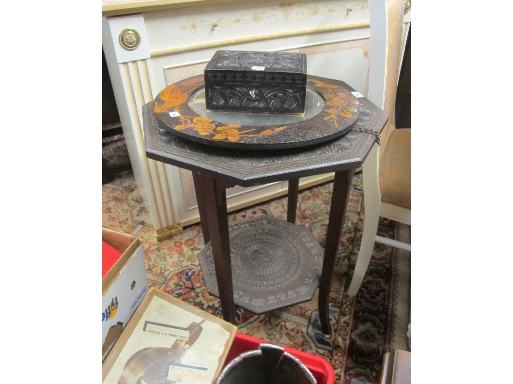 Appraisal: Eastern occasional table pokerwork circular wall mirror and a carved