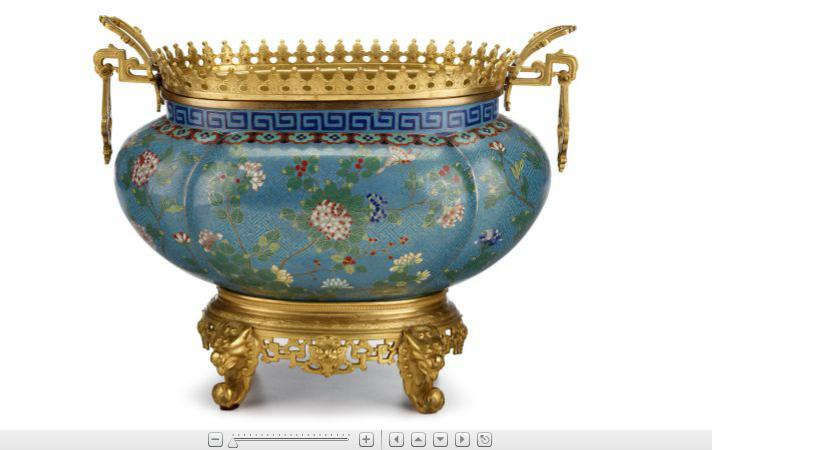 Appraisal: Large Chinese cloisonne and gilt metal mounted jardiniereThe oblong lobed