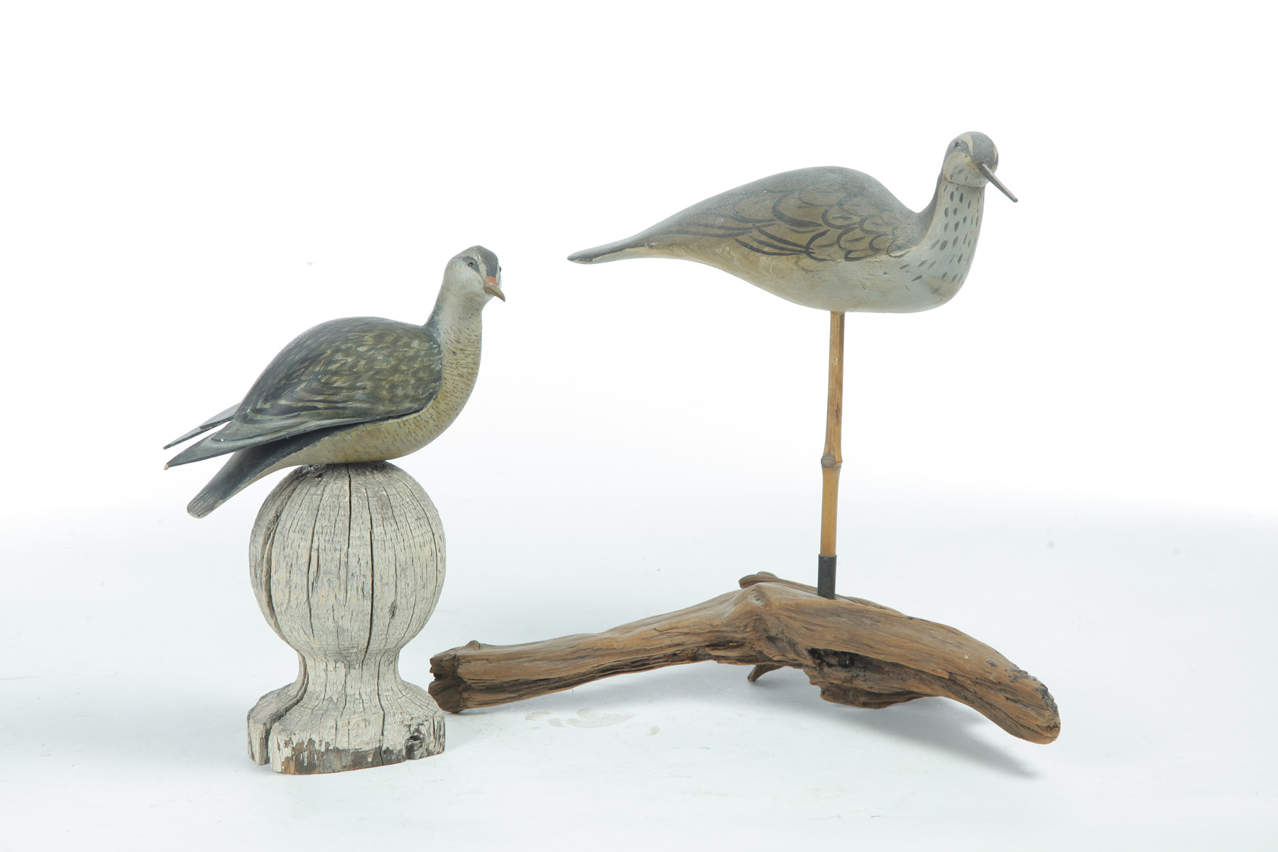 Appraisal: CARVED AMERICAN SHOREBIRD AND DOVE Twentieth century Original paint Shorebird