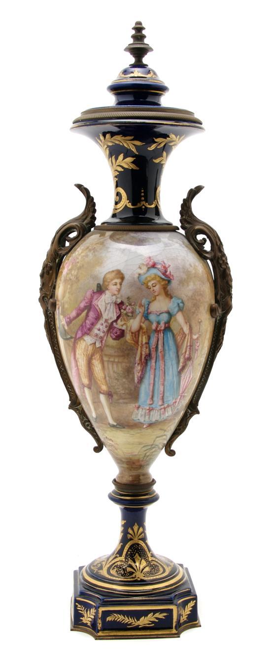 Appraisal: Sevres Style Porcelain and Parcel Gilt Vase with Cover of