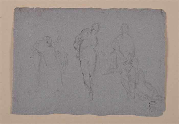 Appraisal: JEAN-BAPTISTE CARPEAUX - THREE SHEETS OF STUDIES OF AN ANNUNCIATION