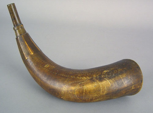 Appraisal: Massachusetts engraved powder horn late th c inscribed There Bidh