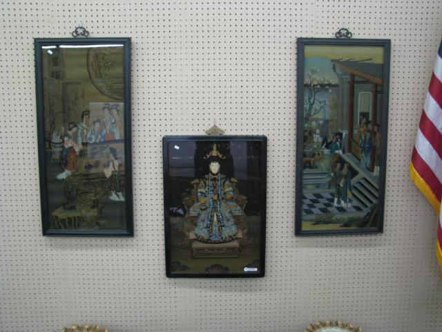 Appraisal: Group of Three Oriental Reverse Paintings one depicting a female