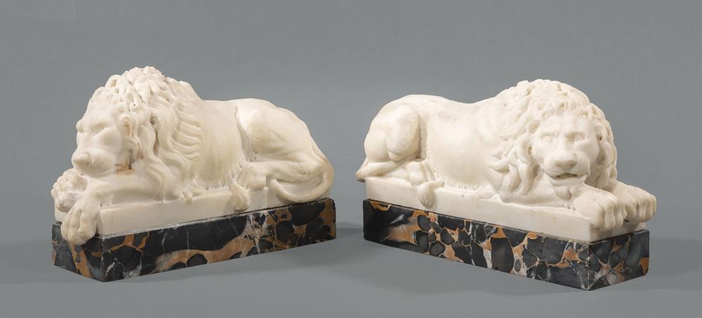 Appraisal: Pair of Italian Grand Tour Carved Marble Recumbent Lions th