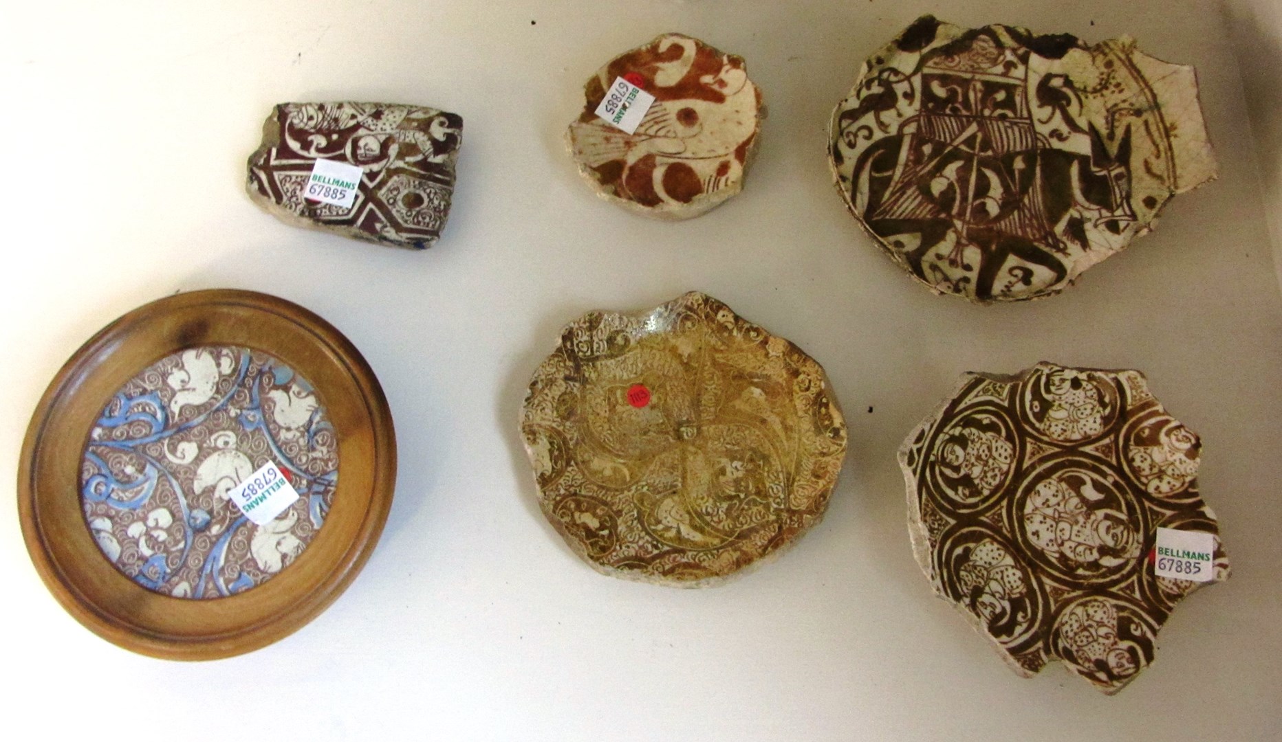 Appraisal: Six Kashan lustre pottery fragments central Iran late th- th