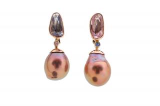 Appraisal: Pair Lainey Papageorge Sapphire Pearl Earrings Lainey Papageorge American Atlanta