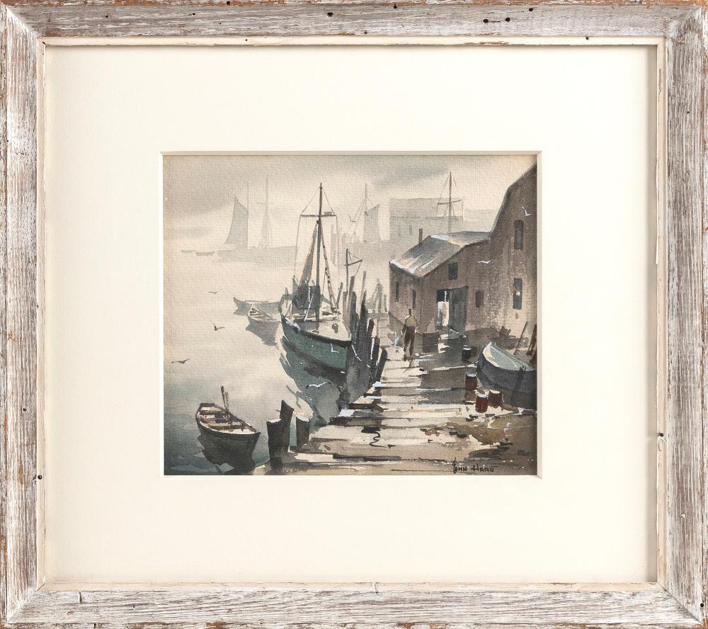 Appraisal: JOHN CUTHBERT HARE MASSACHUSETTS FLORIDA - WHARF SCENE WATERCOLOR ON