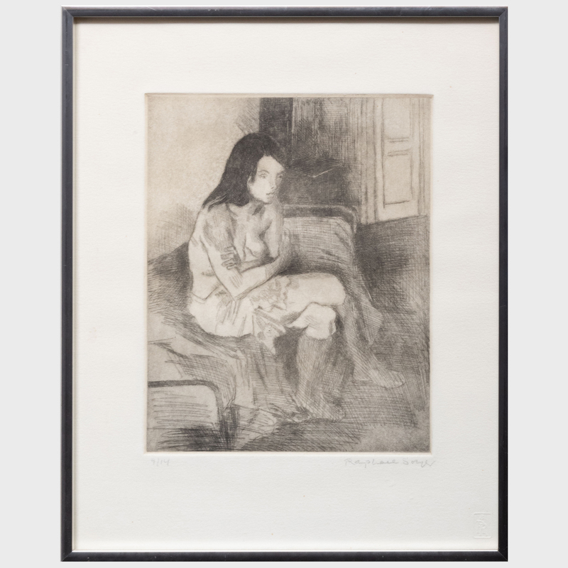 Appraisal: RAPHAEL SOYER - SEATED WOMAN Etching in black on wove