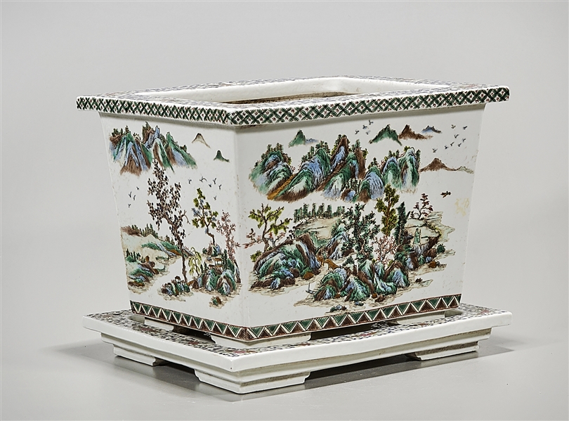 Appraisal: Chinese enameled porcelain rectangular planter with basin landscape decoration x