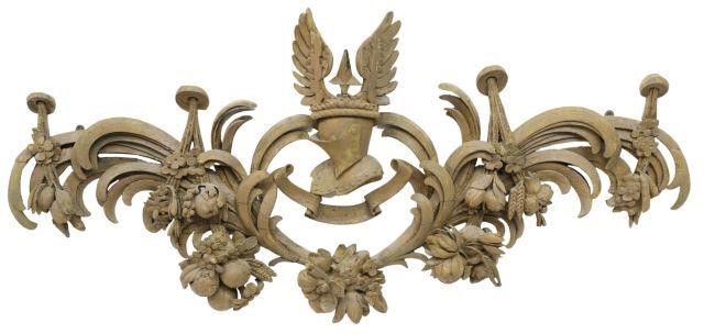 Appraisal: Architectural carved heraldic crest close helm with wings spear point