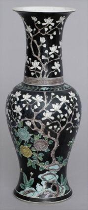 Appraisal: CHINESE BLACK-GROUND FAMILLE VERTE BALUSTER-FORM VASE Enamel painted with yellow