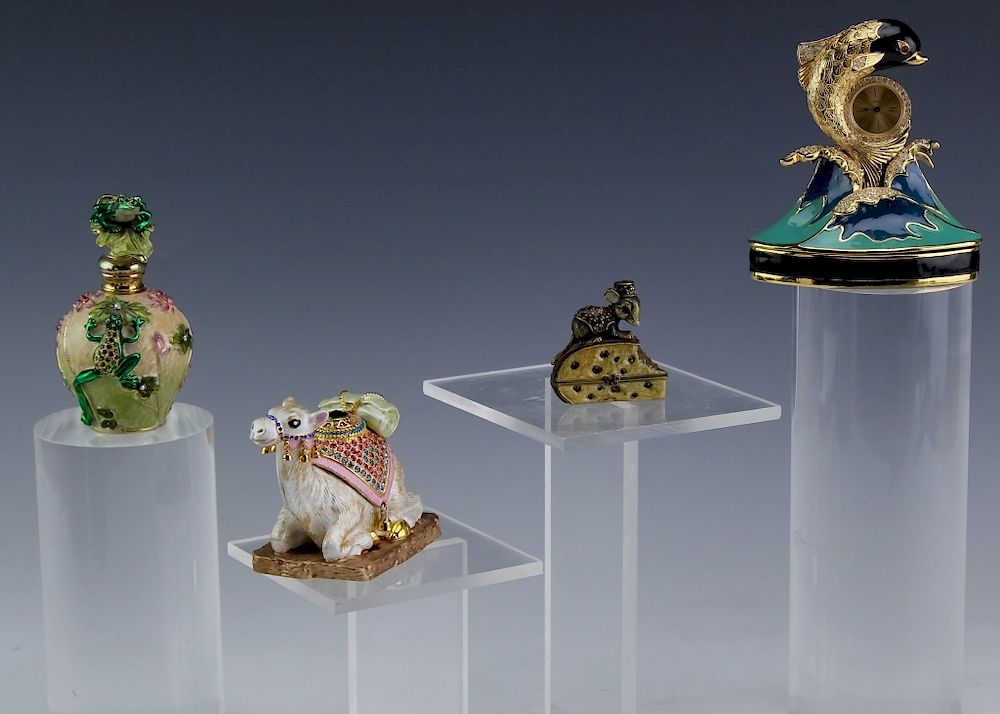 Appraisal: Lot of Enamel Jeweled Metal Figurines Boxes Collection of enamel